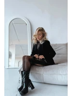 Lakované dámské kotníkové boty na platformě a klínovém podpatku černé Calvessa