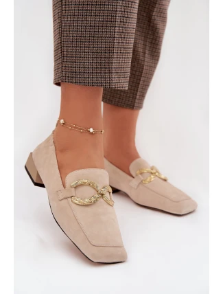 Dámské mokasíny z pravé nubukové kůže se zlatým detailem D&A CR61-3115 Béžové