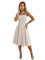 641-4 VIVIENNE korzetové rozšířené midi šaty s páskem - světle béžové