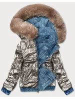 Světle modro-béžová oboustranná džínová bunda pro přechodné období (B9730-50012) Světle modro-béžová oboustranná džínová bunda pro přechodné období (B9730-50012)