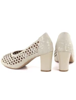 Béžové lodičky Jezzi ASA283-7 s otevřenou špičkou a ažurovým vzorem