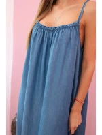 Dámské šaty na ramínka s volánem Tmavý denim Dámské šaty na ramínka s volánem Tmavý denim