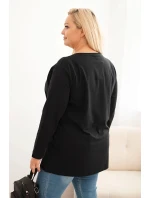 Dámská blůza Plus Size bavlněná s kulatým výstřihem černá