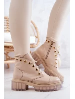 Kožené Boty S Masivní Podrážkou Béžový Horizont