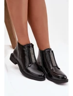 Lakované zateplené dámské kotníkové boty na nízkém podpatku S.Barski HY52-506 Černé
