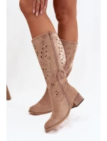 Dámské perforované kozačky na podpatku Helinna – khaki