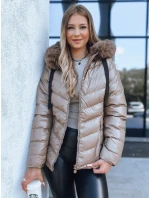 Dámská prošívaná zimní bunda s kapucí MIRIAL tmavě béžová FashionStreet TY3771