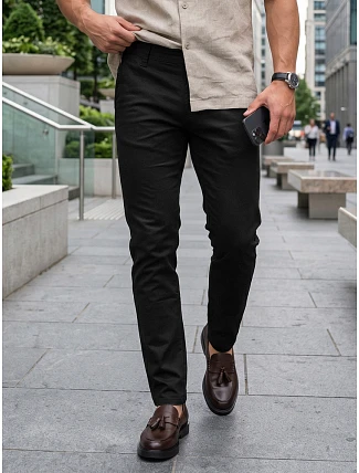 Pánské vypasované kalhoty chinos black FashionStreet kalhoty UX4495