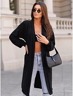 Dlouhý dámský oversize kardigan s kapsami, černý, FashionStreet MY2583 Dlouhý dámský oversize kardigan s kapsami, černý, FashionStreet MY2583
