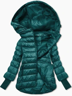 Krátká dámská bunda v mořské barvě s úpletovými stahovacími lemy (P22/P3-6636-56)