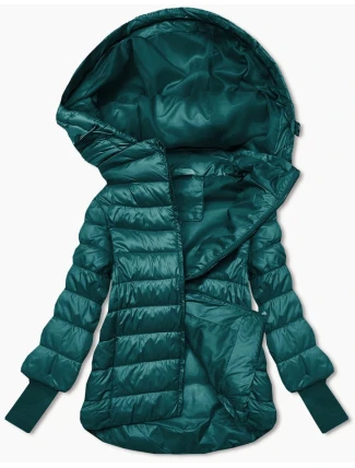 Krátká dámská bunda v mořské barvě s úpletovými stahovacími lemy (P22/P3-6636-56)