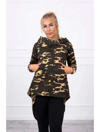 Mikina moro s dlouhými zády khaki+hnědá Mikina moro s dlouhými zády khaki+hnědá