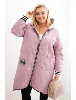 Dámská bunda Plus Size prošívaná s kapucí a sportovními manžetami tmavě růžová Dámská bunda Plus Size prošívaná s kapucí a sportovními manžetami tmavě růžová