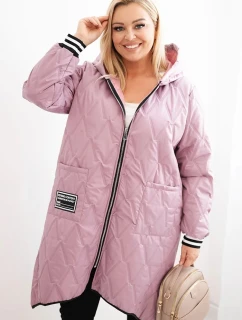 Dámská bunda Plus Size prošívaná s kapucí a sportovními manžetami tmavě růžová