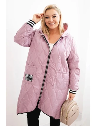Dámská bunda Plus Size prošívaná s kapucí a sportovními manžetami tmavě růžová Dámská bunda Plus Size prošívaná s kapucí a sportovními manžetami tmavě růžová