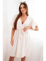 Šaty s překládaným dekoltem světlé béžové