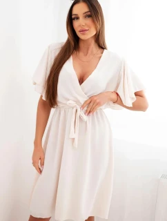 Šaty s překládaným dekoltem světlé béžové