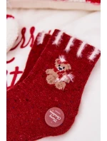 Dětské Vánoční Ponožky S Medvídkem Alpaka Vlna Červené Dětské Vánoční Ponožky S Medvídkem Alpaka Vlna Červené
