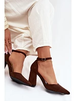 Lodičky na podpatku z imitace semiše v čokoládové barvě Selvra