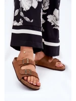 Dámské semišové pantofle s přezkami Big Star – hnědé Dámské semišové pantofle s přezkami Big Star – hnědé