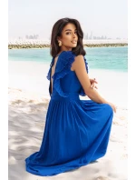 367-3 YANA Midi šaty s plisovanými volány a výstřihem - chrpová barva