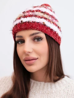 Dámská zimní čepice s barevnou přízí a elastickým stahováním K352 bordová