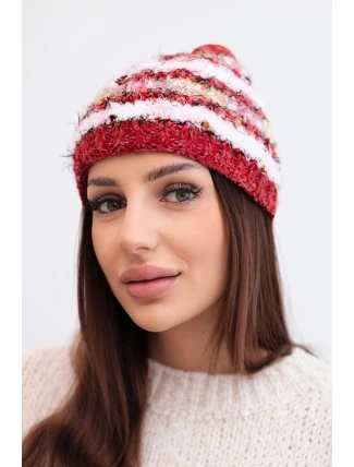 Dámská zimní čepice s barevnou přízí a elastickým stahováním K352 bordová