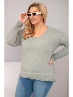 Dámská blůza Plus Size s V výstřihem a delším zadním dílem khaki