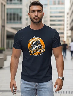 Pánské bavlněné tričko s potiskem motorky tmavě modré FashionStreet NX5095R