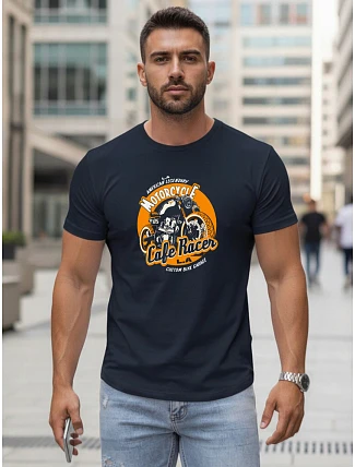 Pánské bavlněné tričko s potiskem motorky tmavě modré FashionStreet NX5095R