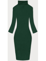 Vypasované žebrované šaty v lahvově zelené barvě s rolákem Rue Paris (5133)