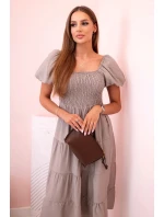 Dámské viskózové šaty s nabíranými rukávy a volánkovým topem fango Dámské viskózové šaty s nabíranými rukávy a volánkovým topem fango