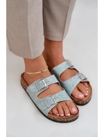 Textilové pantofle na korkové podrážce s přezkami mátové Atera Textilové pantofle na korkové podrážce s přezkami mátové Atera