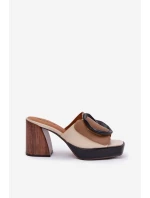 Dámské sandály na sloupovém podpatku s přezkou tmavobéžové Amuria