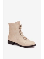 Zateplené dámské kotníkové boty na nízkém podpatku s ozdobnými květinami zlaté Pravienne