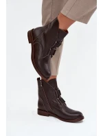 Dámské kotníkové boty z pravé kůže na ploché podešvi Zazoo 3842 čokoládové