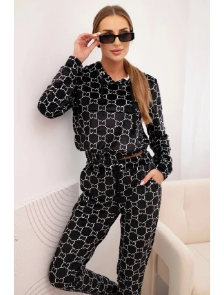 Dámská souprava z veluru s potiskem černý