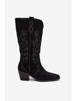 Semišové dámské kovbojky na podpatku Karira – černé