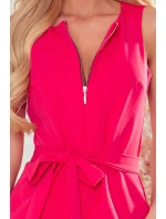 Dámské šaty v malinové barvě se zlatým zipem a zavazováním 380-3 Dámské šaty v malinové barvě se zlatým zipem a zavazováním 380-3