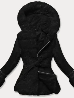 Černá kožešinová dámská bunda s prvky z eko kůže J Style (11Z8173)