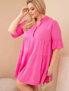 Dámské bavlněné šaty Plus Size s volány růžová