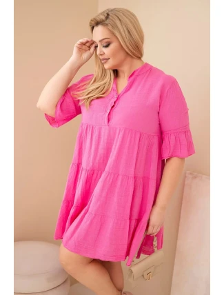 Dámské bavlněné šaty Plus Size s volány růžová