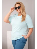 Dámská bavlněná halenka Plus Size s krátkým rukávem basic mátová