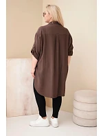 Dámská košile Plus Size z viskózy s květinovou výšivkou hnědá