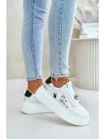 Dámské Kožené Tenisky Na Platformě S Připínacím Prvkem A Nápisem 89102 Bílé