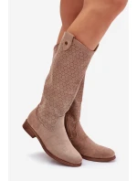 Kozačky Na Plochém Podpatku S Děrovaným Vzorem Béžové S.Barski HY51-062