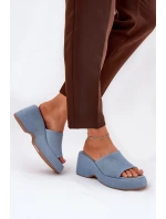 Materiálové Dámské Pantofle Na Platformě A Klínu Džínové Afisal