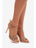 Dámské sandály na jehlovém podpatku s pásky a kryštály zlaté Tanelle Dámské sandály na jehlovém podpatku s pásky a kryštály zlaté Tanelle