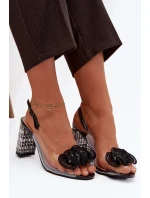 Sandály na podpatku s krystaly D&A MR52-237 Černé