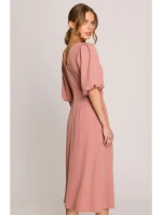 S399 Šaty s puff rukávy - růžové S399 Šaty s puff rukávy - růžové